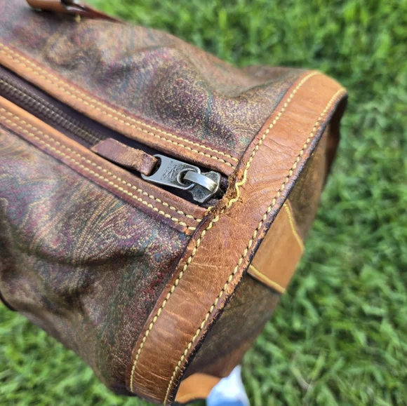 Etro Vintage 16” Travel Duffle Bag – Paisley & Leather – Rehab Project - Picture 5 of 15